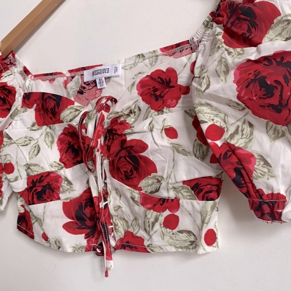 Missguided Floral Balloon sleeve crop Top, Size 0 - Picture 4 of 8